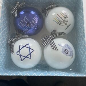 Rae Dunn NEW IN BOX 4 piece Chanukah Hanukkah ornaments